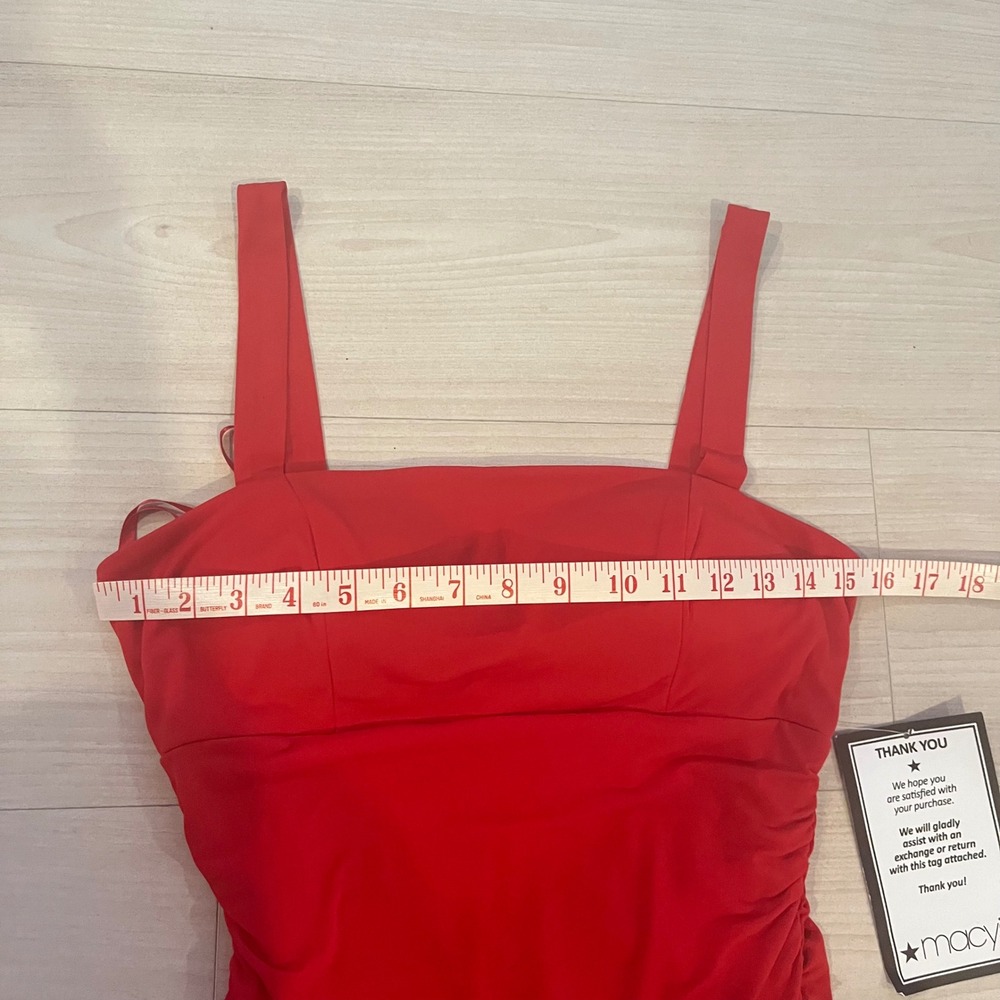 🆕City Studio Sexy Red Square Neck Ruched Bodycon Mini Cocktail Dress Women Sz L - Picture 3 of 7